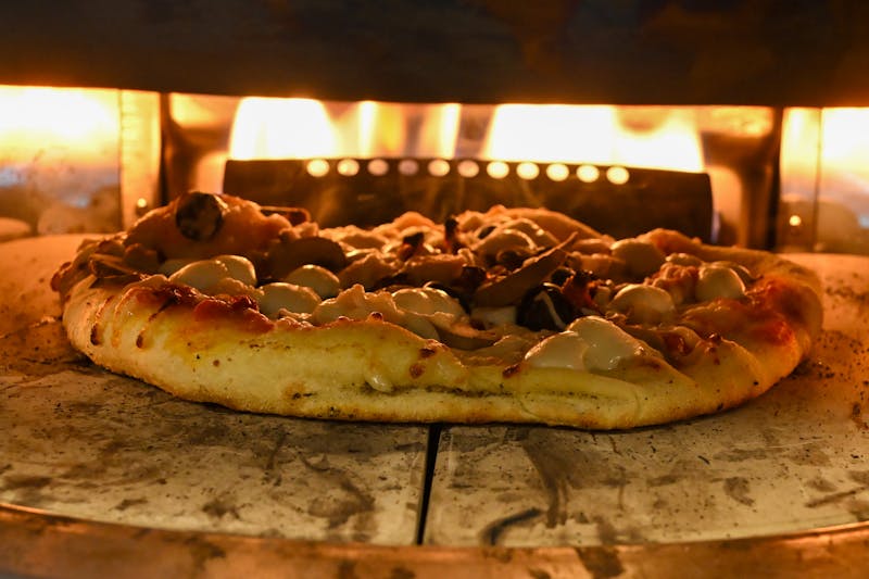 Four cheese pizza with golden melted cheese