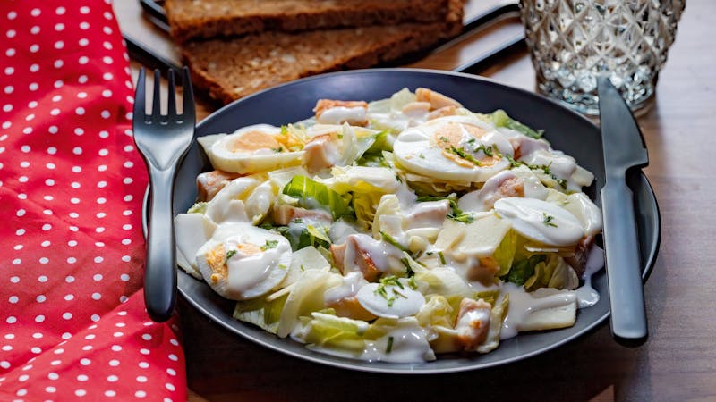 Fresh crispy salad with ranch dressing